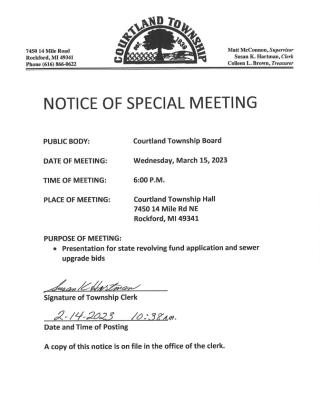 Special Meeting for Sewer Upgrades